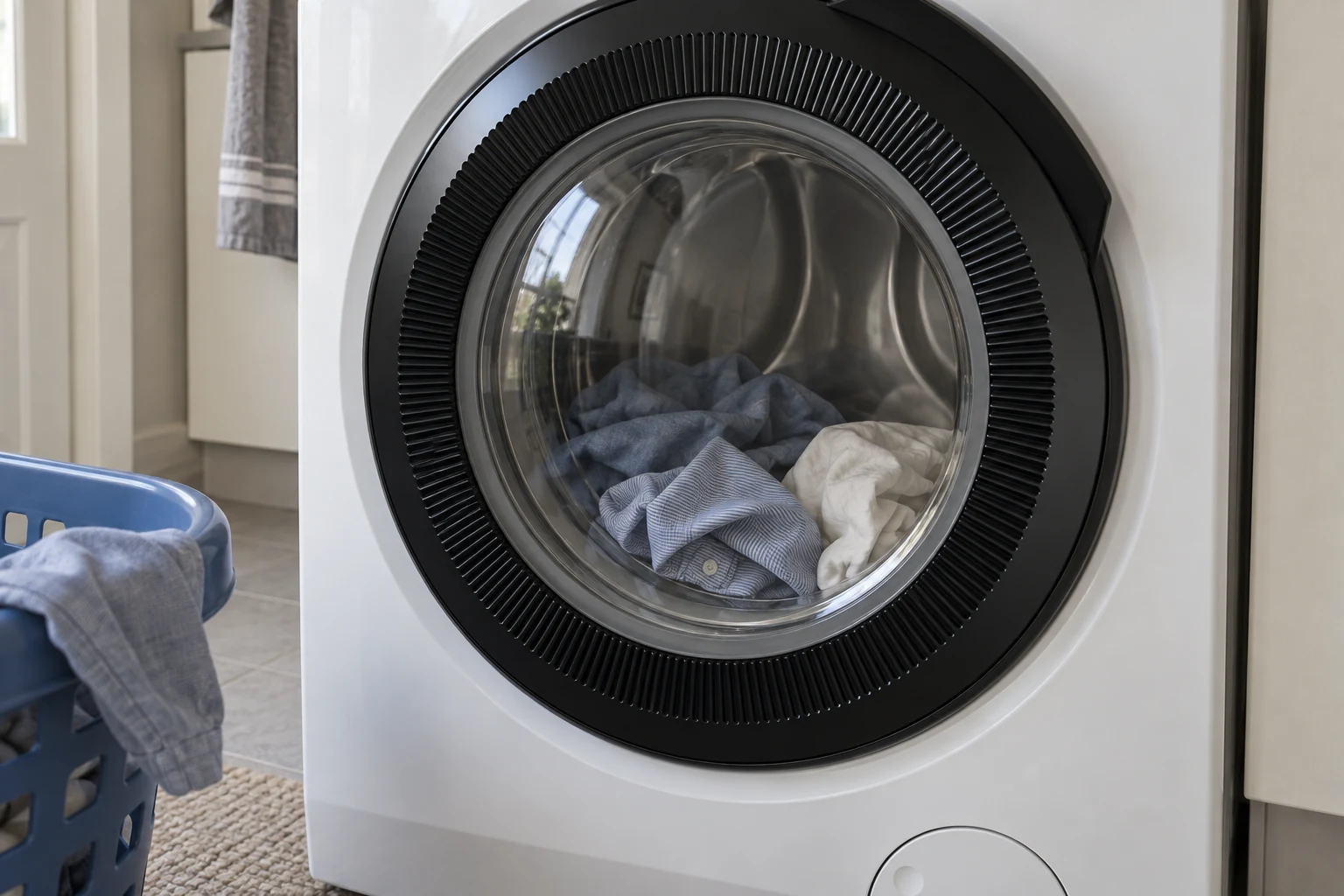 Een kleine lading kleding achter het deurglas van de AEG LR76CUCA06.