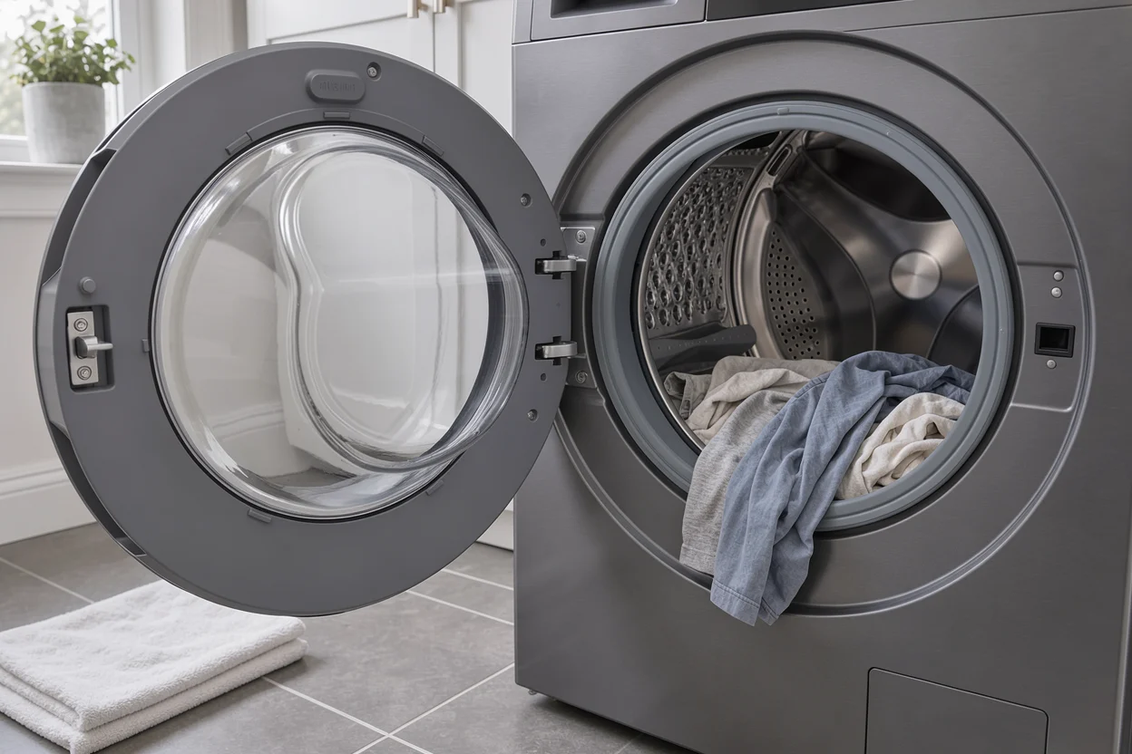Een kleine kledinglading in de geopende Samsung WF90F09C4S